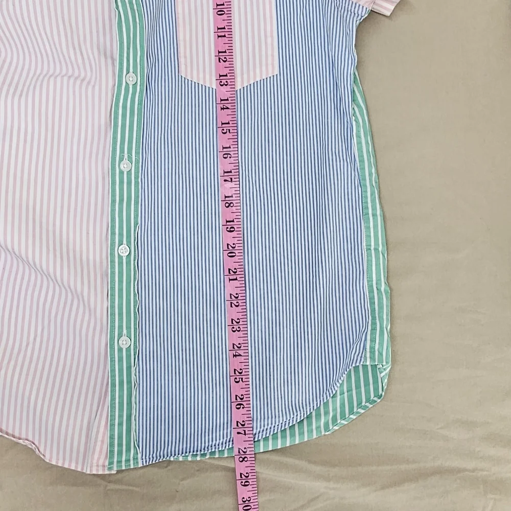J.Crew Men's L Slim Fit Fun Stripe Multi-Color Short Sleeve Button Down Shirt 80